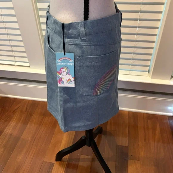 Blue Denim Skirt with Embroidered Design - Picture 3 of 7